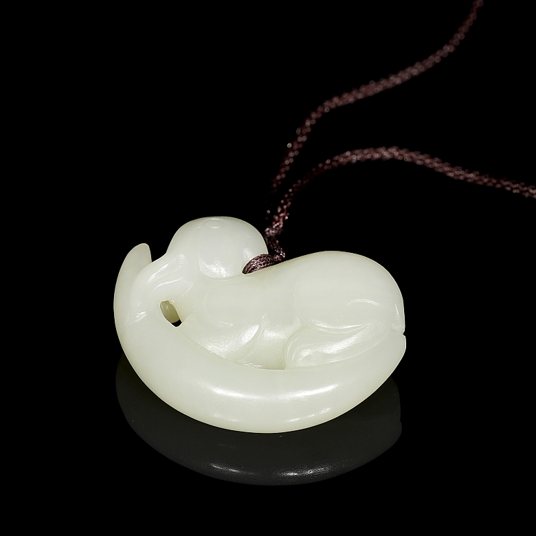 White jade pendant, “Moon and Rabbit,” 20th century - 4