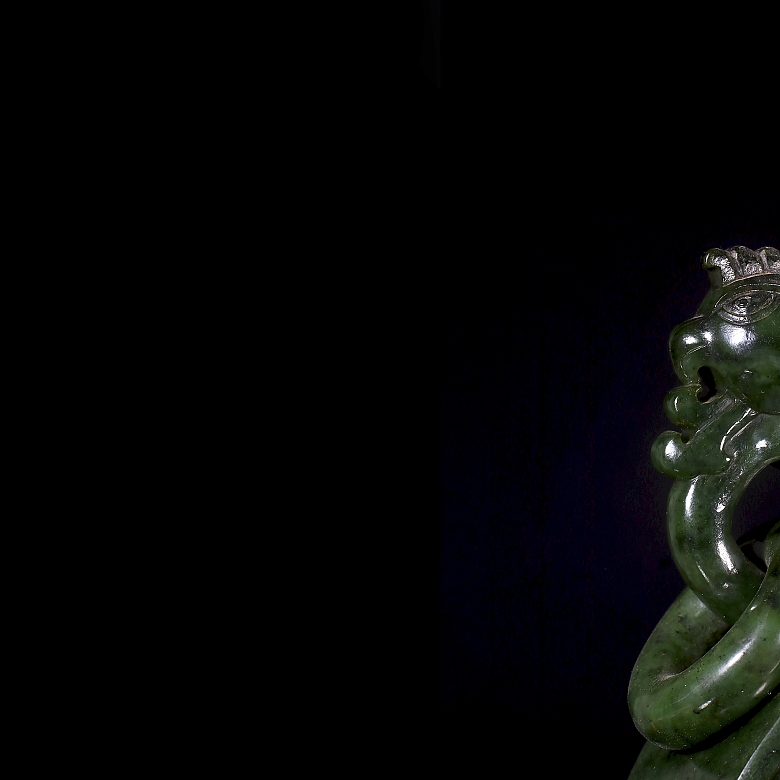 Spinach green jade vase ‘Eight Treasures’, Qing dynasty