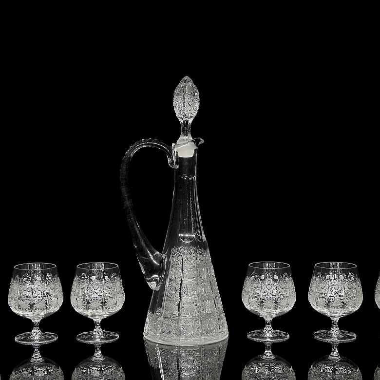 Set of glassware with jug and six glasses, 20th century