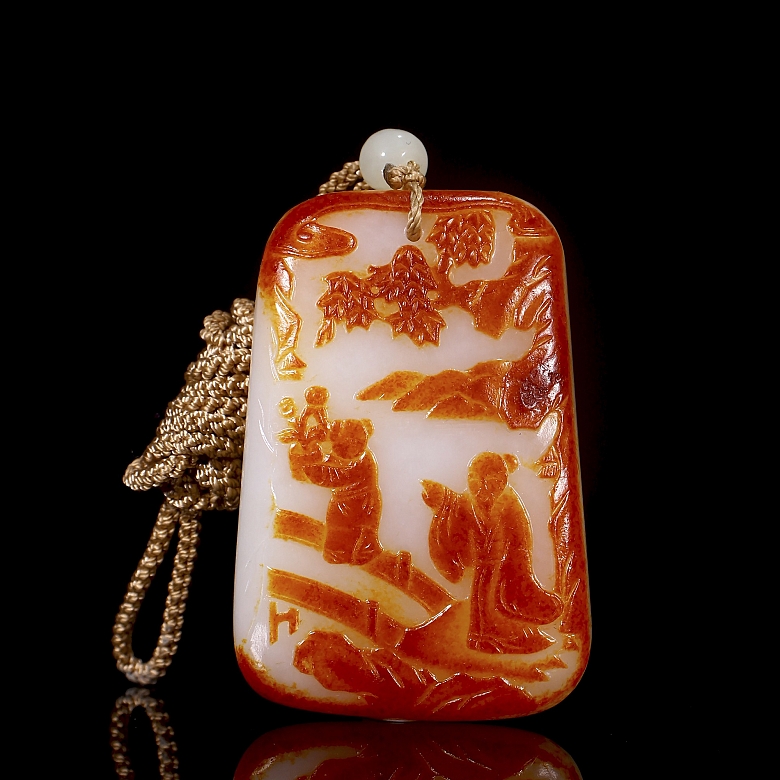 Placa de jade de Hetian, dinastía Qin, Inscripción de poema, marca Zigang