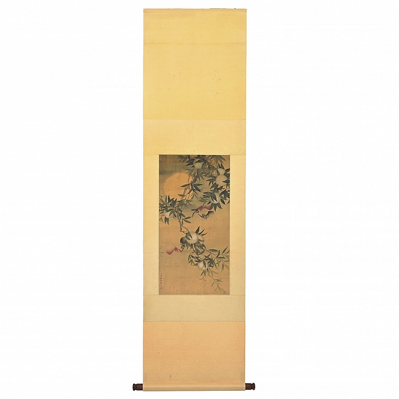 Chinese painting “Peaches and bats,” signed Dong Gao