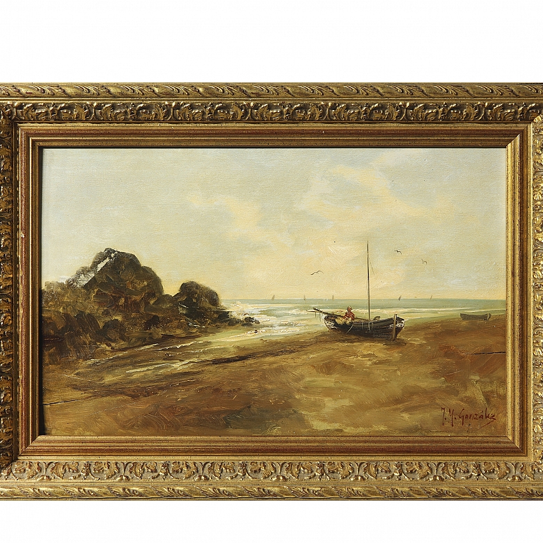 J. M. González (19th-20th century) ‘Boat on the beach’