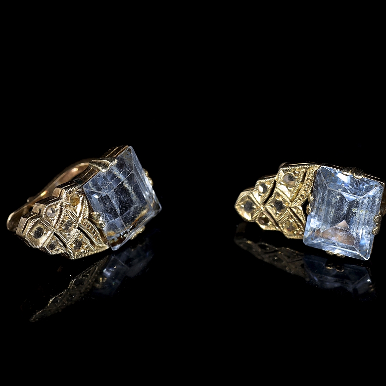 Pendientes Art Déco de oro de 14 kt con aguamarinas
