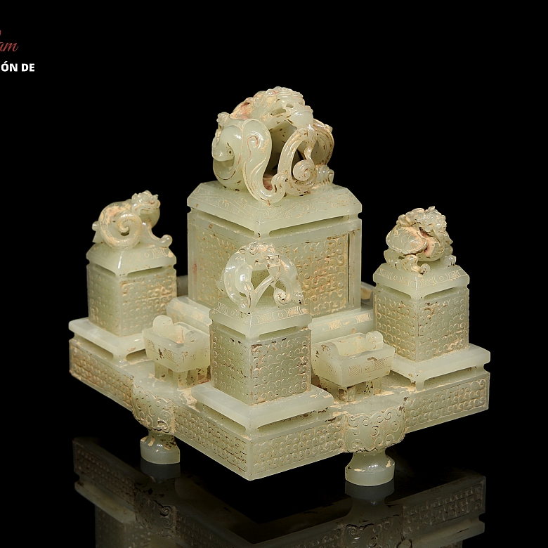 Gran juego de sellos tallados en jade amarillo