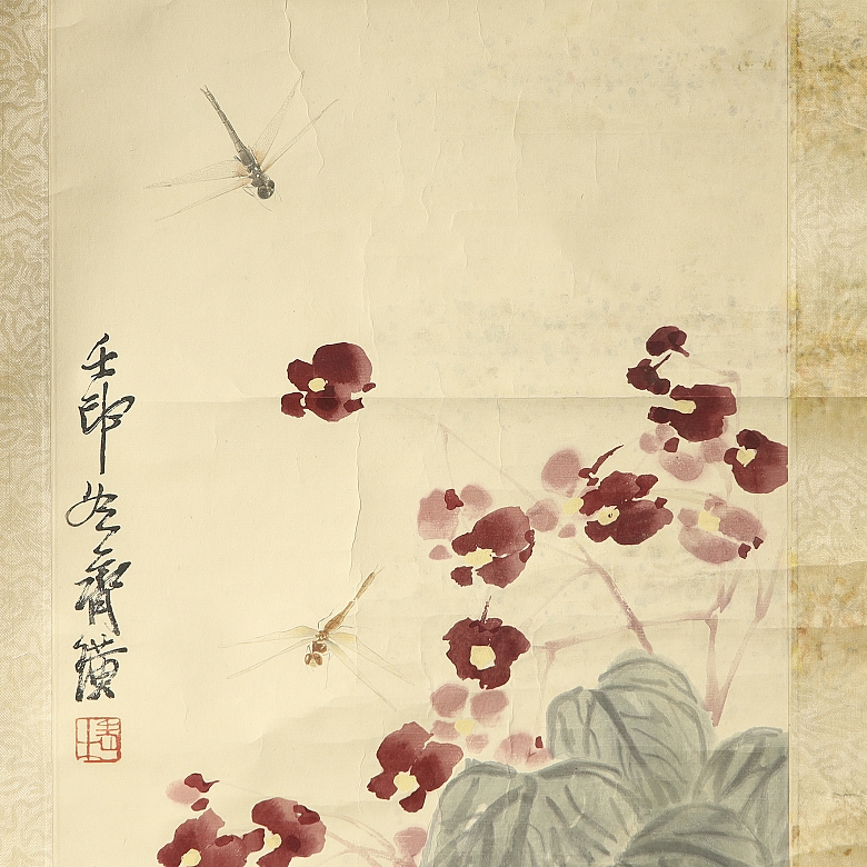 Chinese painting ‘Flowers and Dragonflies’, 20th century - 1