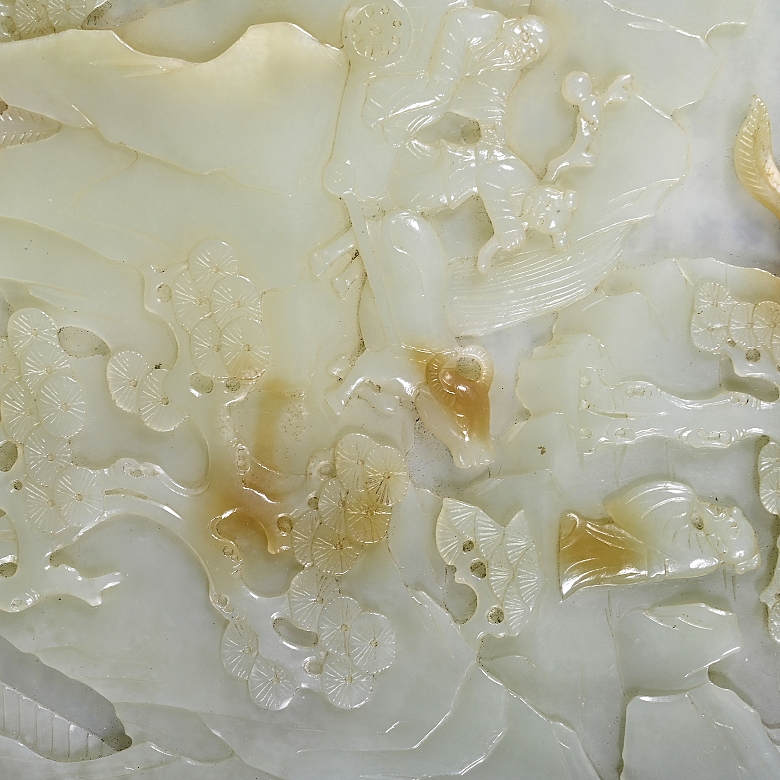 Panel de jade blanco y bronce dorado