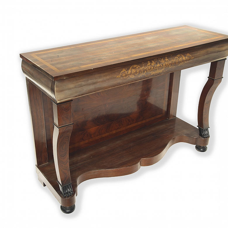 Empire console table with floral marquetry, 20th century