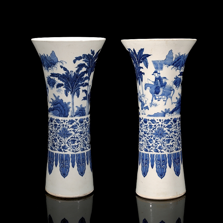 Pair of Gu vases, ‘Scenes and Flowers’, Qing dynasty