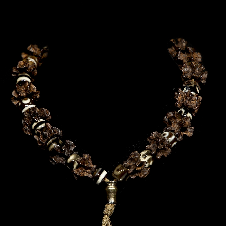 Pulsera tibetana de semillas y Dzi, dinastía Qing