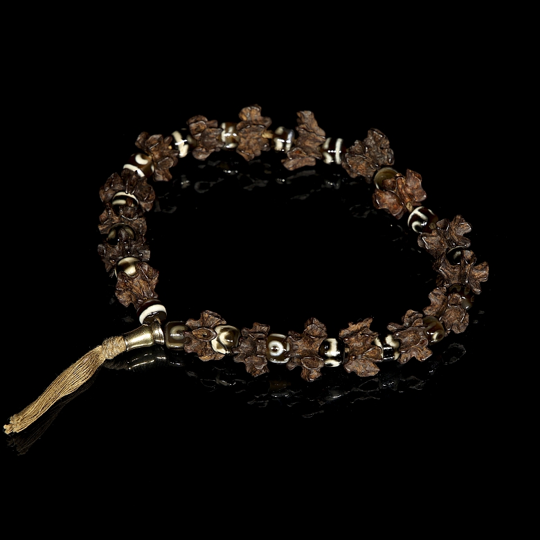 Pulsera tibetana de semillas y Dzi, dinastía Qing