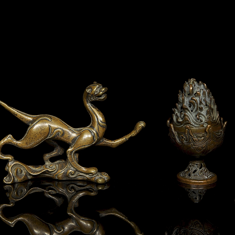 Dos piezas de bronce, Asia, s.XX