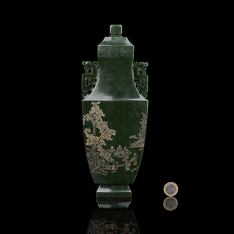 Jarrón de jade verde espinaca 