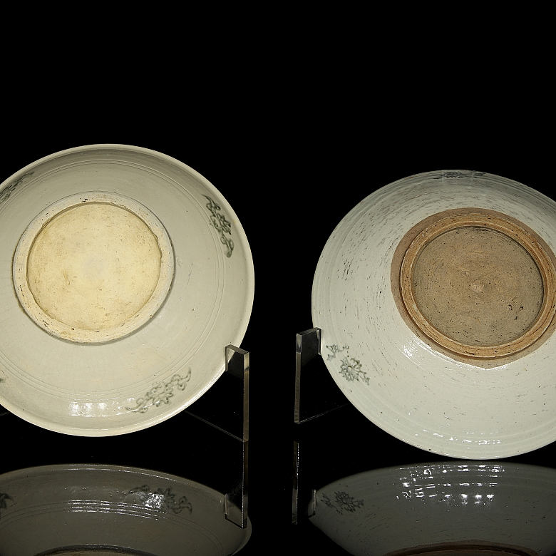 Dos grandes platos de cerámica esmaltada