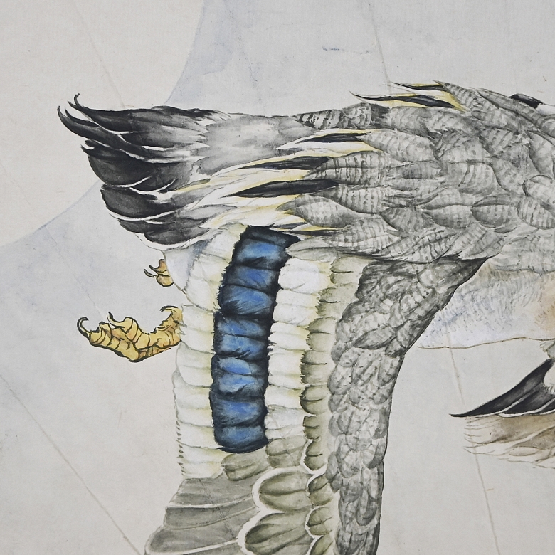 Chinese fan painting “Ducks Among Lotus Flowers,” signed Liu Kuiling