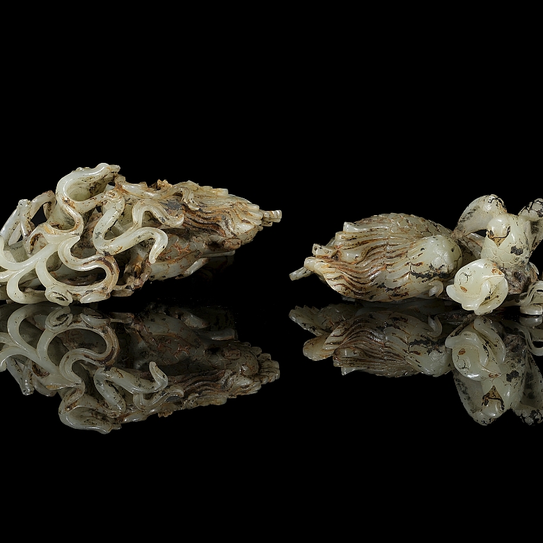 Pareja de tallas de jade blanco 