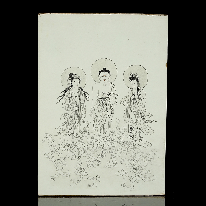 Ceramic panel ‘Encounter at the Lotus Pond’, 20th century - 6