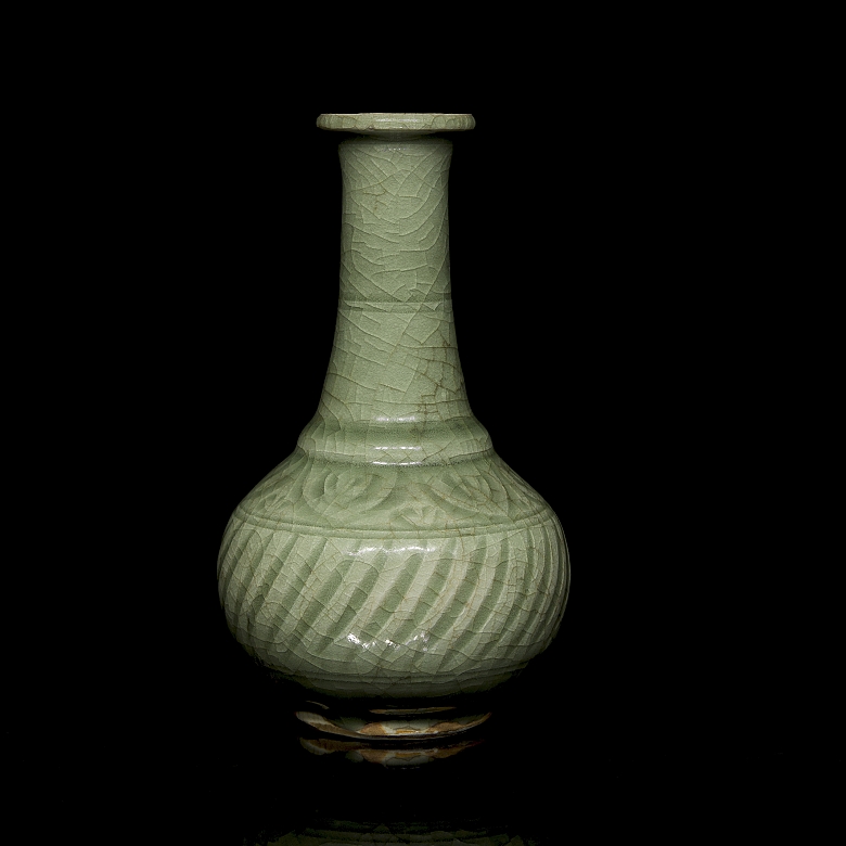 Jarrón de cerámica con esmalte celadón, dinastía Qing - 1