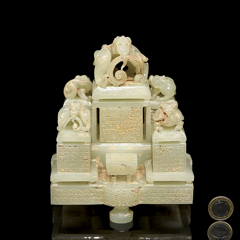 Gran juego de sellos tallados en jade amarillo