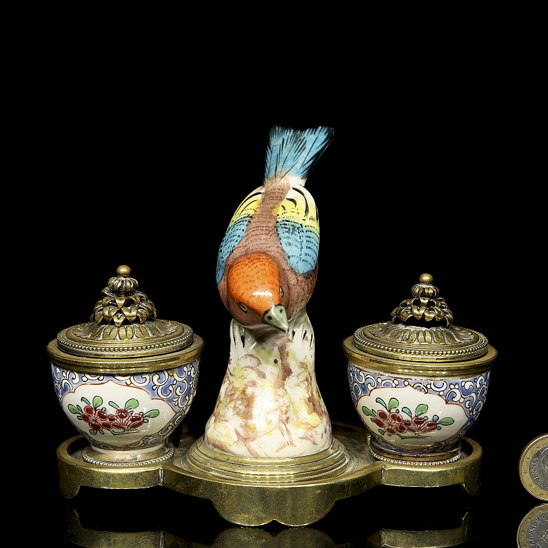 Mennecy Porcelain double writing desk “Bird on branch” 18th-19th centuries - 8