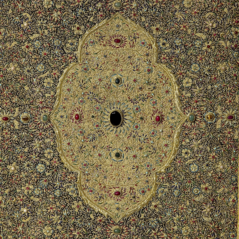 Embroidered tapestry ‘Zardozi’, with coloured gems, India, 20th century