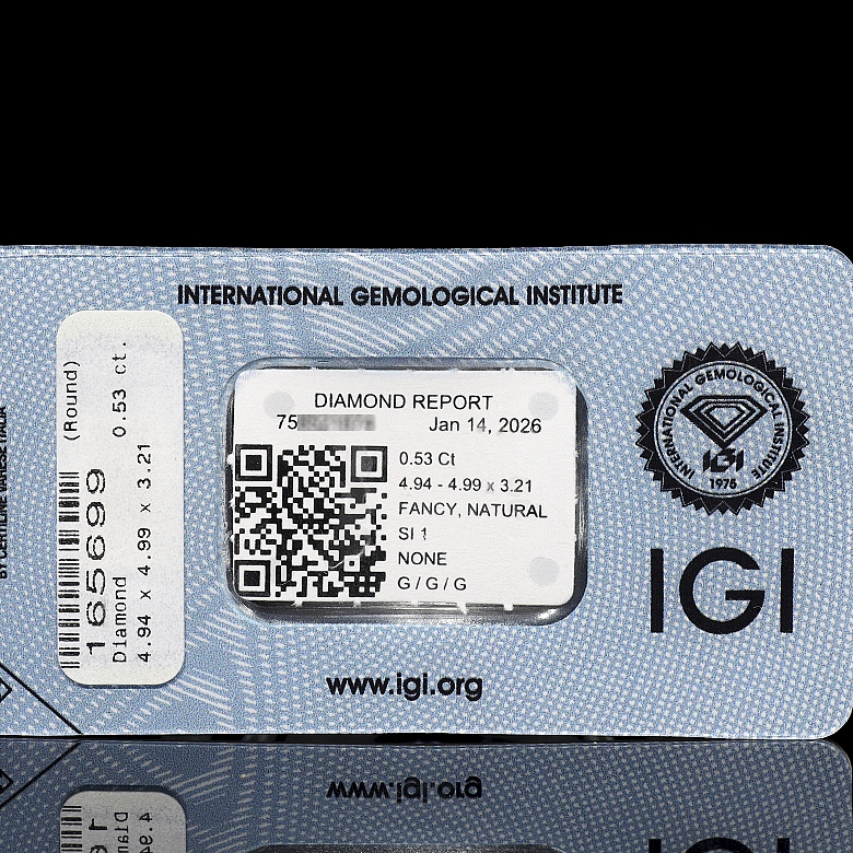 Diamante natural talla brillante, 0.53 ct, certificado IGI