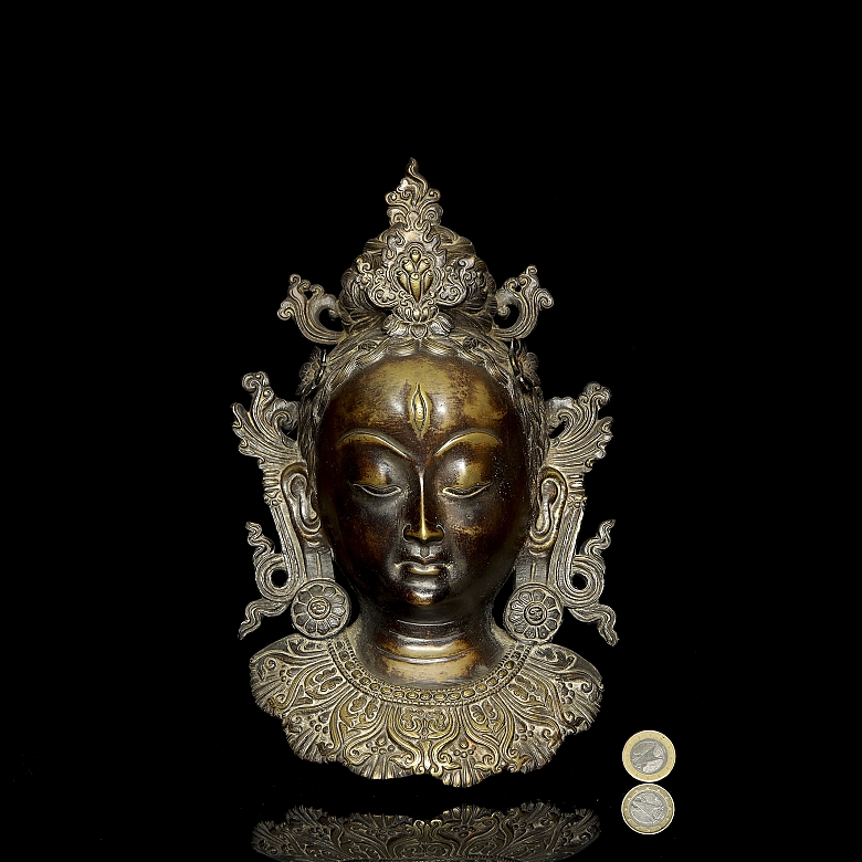 Patinated brass mask ‘Tara’, 20th century - 6