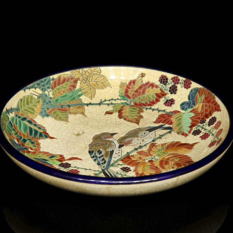 Longwy, glazed ceramic plate ‘Birds’, early 20th century