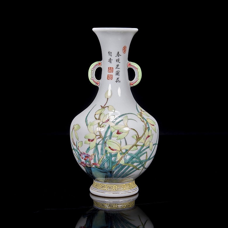 Fencai glazed porcelain vase ‘Orchids’, Republic of China