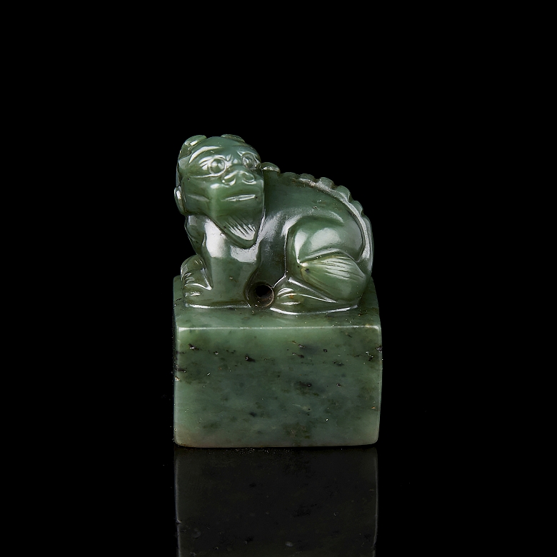 Green jade ‘Auspicious Beast’ seal, Qing dynasty