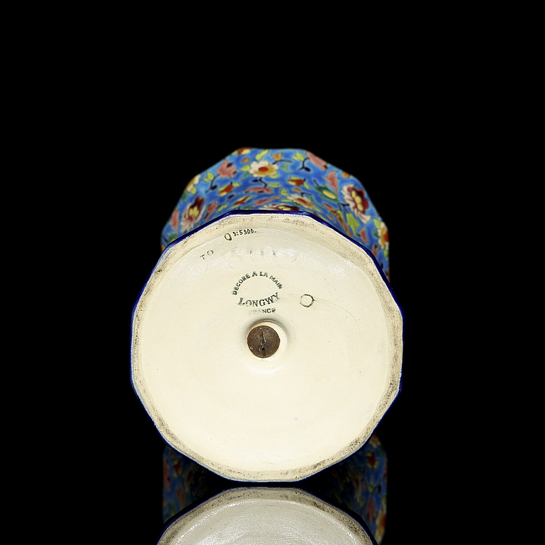 Longwy, glazed ceramic vase ‘Flowers’, 20th century