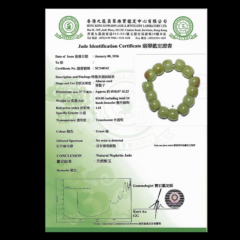 Pulsera de catorce cuentas de jade de Hetian, cultura Hongshang