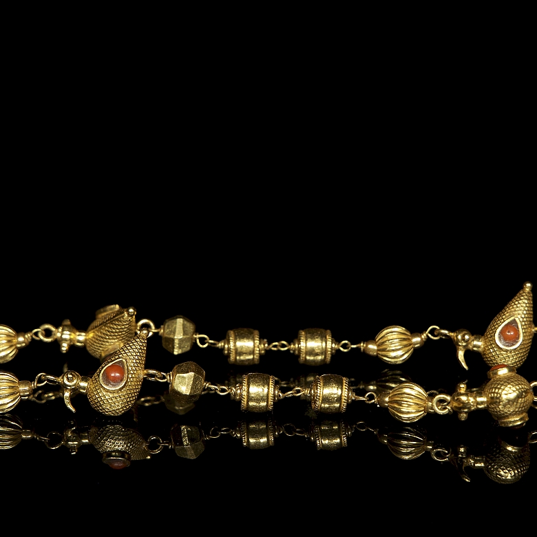Gold-plated silver and coral necklace, 19th century