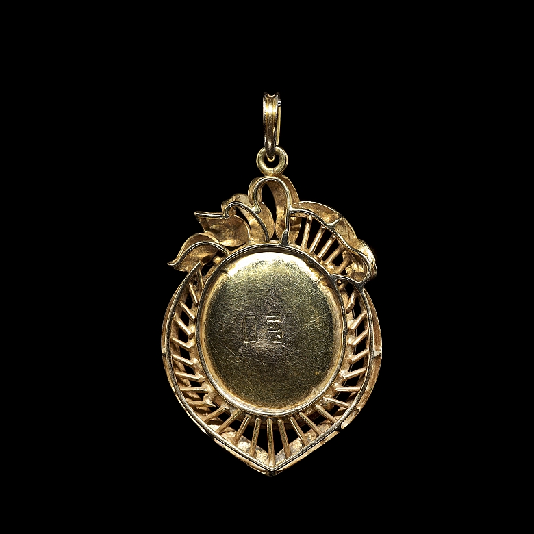 Colgante de oro amarillo de 18 kt con concha, estilo Eduardino