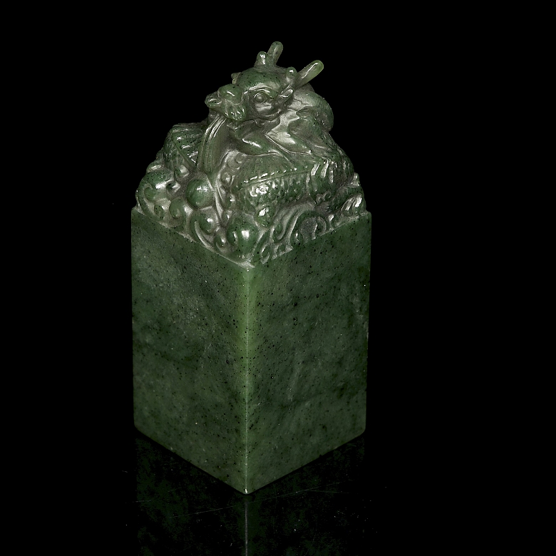 Sello rectangular de jade espinaca